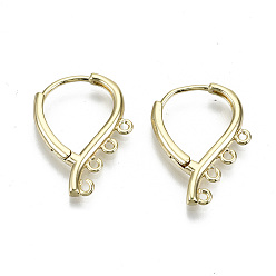 Real 18K Gold Plated Brass Huggie Hoop Earring, with 4 Loops, Nickel Free, Teardrop, Real 18K Gold Plated, 21x16x2mm, Hole: 1.2mm, Pin: 0.9mm