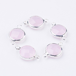 Lavendel erröten Flache runde Gliederverbinder aus versilbertem Messingglas, facettiert, Lavendel erröten, 21x15x5.5 mm, Bohrung: 1.5 mm