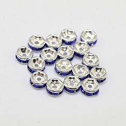 Сапфир Наберешь осажденный класс Rondelle латунь горный хрусталь Spacer бисер, серебряные, сапфир, 4x2 мм, отверстие : 0.5 мм