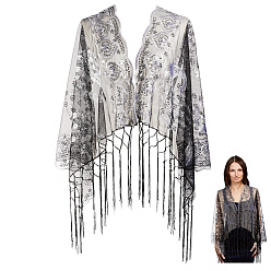 Серебро Съемная шаль из полиэстера с пайетками в виде павлина, аксессуары для одежды, серебряные, 1600x660x0.5 мм