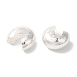 Посеребрённый Латунь обжимной шарик крышку, без свинца и без кадмия, 925 серебро покрытием, 10x5 мм, отверстие : 4 мм