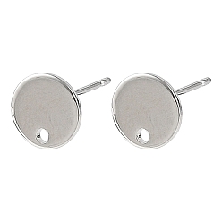 Platinum SHEGRACE Brass Stud Earring Findings, Flat Round, Cadmium Free & Lead Free & Nickel Free, Long-Lasting Plated, Platinum, 8mm, Hole: 1.3mm, Pin: 11x0.7mm