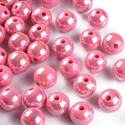 Hot Pink Opaque Acrylic Beads, AB Color Plated, Round, Hot Pink, 12x11mm, Hole: 2.5mm, about 566pcs/500g