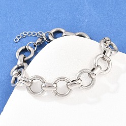 Нержавеющая Сталь Цвет 304 женские браслеты-цепочки со звеньями из нержавеющей стали, кольцо, цвет нержавеющей стали, 7-1/8 дюйм (18.1 см)