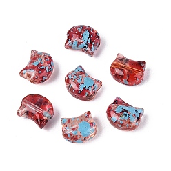 Crimson Picasso Transparent Glass Beads, Cat, Crimson, 8~8.5x9.5~10x5.5~6mm, Hole: 1mm, About 750pcs/pound