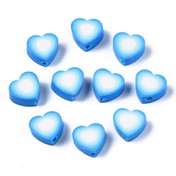 Озёрно--синий Бусины из полимерной глины , сердце, Плут синий, 9x9~10x4~5 мм, отверстие : 1.5 мм