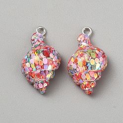 Разноцветный Подвески из смолы, раковина, с железной платиной петлей, красочный, 27x15.5x10 мм, отверстие : 1.8 мм