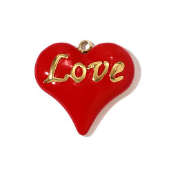 Красный День святого Валентина 304 эмалевые подвески из нержавеющей стали, сердце со словом любовь прелести, ионное покрытие (ip), реальный 18 k позолоченный, красные, 17x17 мм