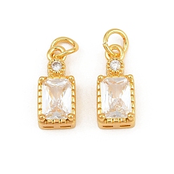 Clear Brass Pave Cubic Zirconia Charms, Rectangle Charms, Long-Lasting Plated, Rack Plating, Cadmium Free & Lead Free, Golden, Clear, 14x6x5mm, Hole: 3.5mm