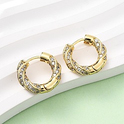 Настоящее золото 16K Серьги-кольца с микропаве из прозрачных кубических цирконий из латуни, реальный 16 k позолоченный, 17x3.5 мм