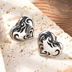 Античное Серебро 316 серьги-гвоздики из хирургической нержавеющей стали, сердце, античное серебро, 15x17.5 мм
