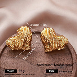 Golden 304 Stainless Steel Stud Earrings for Women, Heart, Golden, 35x30mm