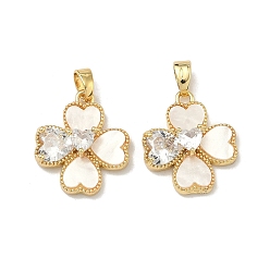 Настоящее золото 18K Латунные микропаве прозрачные подвески с фианитом, , с синтетической оболочкой, реальный 18 k позолоченный, 18x15.5x5.5 мм, отверстие : 5x3 мм