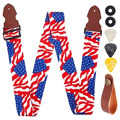 Flag 1 Set Guitar Accessory Set, with Polyester & PU Leather Strap, Microfiber & Iron Neck Strap, Silicone Strap Buckle, Plastic Guitar Picks, Flag, 80~137cm, 50mm, 7pcs/set