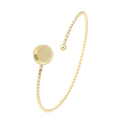 Золотой Изготовление браслетов-манжет из витых латунных колец., пустые браслеты-манжеты с круглыми подносами, золотые, лоток : 10 мм, внутренний диаметр: 2.44 дюйм (6.2 см)