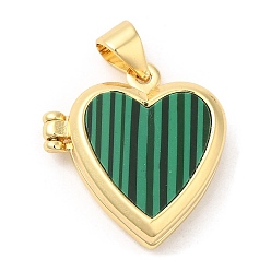 Малахит Подвески-медальоны из натурального малахита, покрытие стойки настоящее 18k позолоченное латунное сердце подвеска, долговечный, без свинца и без кадмия, 18.5x17x5 мм, отверстие : 4x3.5 мм