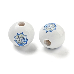 Shell Shape Европейский бисер из натурального дерева, бусины с изображением лотоса на тему океана, бусины с большим отверстием, белые, формы раковины, 16x15 мм, отверстие : 4 мм