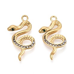 Настоящее золото 14K 304 подвески из нержавеющей стали, со стразами, змея, реальный 14 k позолоченный, 28x16x3 мм, отверстие : 2.2 мм