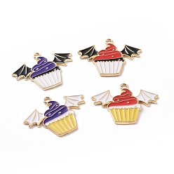 Light Gold Alloy Enamel Pendants, Cake with Bat Charm, Light Gold, 22x29.5x1.5mm, Hole: 1.8mm