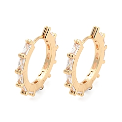 Light Gold Brass with Cubic Zirconia Hoop Earrings, Gear Shape, Light Gold, 20.5x2.5mm