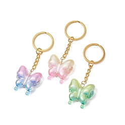 Mixed Color Butterfly UV Plating Rainbow Iridescent Acrylic Pendant Keychain, with Iron Split Key Rings, Mixed Color, 7.8cm