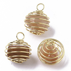 Красный Авантюрин Железные спиральные подвески для бусин, с бусинами из натурального авантюрина красного цвета внутри, круглые, золотые, 21x24~26 мм, отверстие : 5 мм