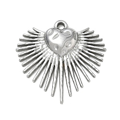 Stainless Steel Color 304 Stainless Steel Pendants, Heart with Sunburst Charms, Stainless Steel Color, 24.5x25x3mm, Hole: 2mm