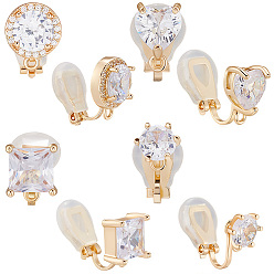 Mixed Shapes 8 шт. 4 стили латунные клипсы для сережек для женщин, с кристально горный хрусталь, настоящее 14k золотое и долговечное покрытие, разнообразные, 14~17x8~11x9~11 мм, отверстие : 1.2 мм, 2 шт / стиль