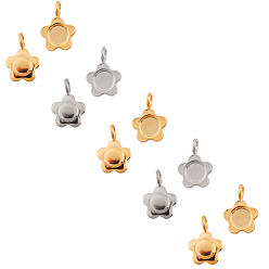 Mixed Color 304 Stainless Steel Pendant Cabochon Settings, Plain Edge Bezel Cups, Flower, Mixed Color, Tray: 4mm, 11x7.5x2mm, Hole: 2mm, 2 colors, 40pcs/color, 80pcs/box