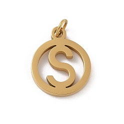 Letter S 304 подвески из нержавеющей стали с соединительным кольцом, золотые, кольцо с буквой-шармом, Письмо с, 14.5x12x1.5 мм, отверстие : 3 мм