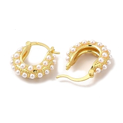 Real 18K Gold Plated Rack Plating Brass Teardrop Hoop Earrings with Plastic Imitation Pearl Beaded for Women, Lead Free & Cadmium Free, Real 18K Gold Plated, 23x21x7.5mm, Pin: 0.7mm