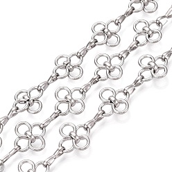 Stainless Steel Color 304 Stainless Steel Clover Link Chains, Unwelded, with Spool, Stainless Steel Color, 14x14x4.5mm, about 16.40 Feet(5m)/Roll, Link: 11x4x1.5mm