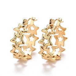 Золотой Ионное покрытие (ip) полая звезда 304 серьги-кольца из нержавеющей стали для женщин, золотые, 22x20x8 мм, штифты : 0.6 мм