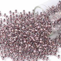 (267) Inside Color Crystal/Rose Gold Lined Круглые бусины toho, японский бисер, (267) внутри цветной кристалл / розовое золото на подкладке, 8/0, 3 мм, отверстие : 1 мм, Около 10000 шт / фунт