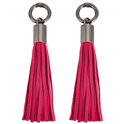 Camélia 2 Pièces de décorations pendentifs à pompon en imitation cuir, avec fermoirs à ressort en alliage, gris anthracite, camélia, 125mm