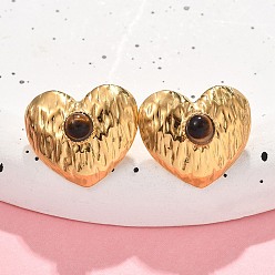 Настоящее золото 18K 304 серьги-гвоздики из нержавеющей стали с тигровым глазом, сердце, реальный 18 k позолоченный, 20.5x23 мм