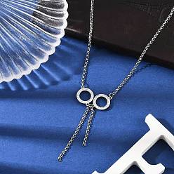 Нержавеющая Сталь Цвет 304 ожерелья с двойной цепочкой Rolo из нержавеющей стали с кристаллами и стразами, цвет нержавеющей стали, 16.54 дюйм (42 см)