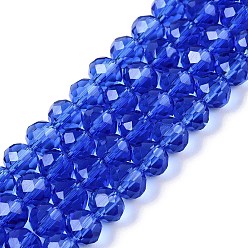 Королевский синий Стеклянные бусины, граненые, рондель, королевский синий, 6x5 мм, отверстие : 1 мм, около 80~85 шт / нитка, 38~40 см