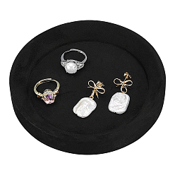 Noir Plateaux de présentation ronds en velours pour bijoux, pour bagues, colliers, boucles d'oreilles, bracelets, noir, 12.1x1.95 cm