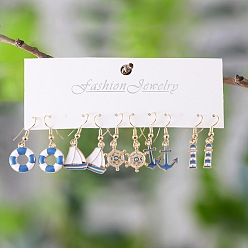 Синий 5 пары серег-подвесок из цинкового сплава с эмалью в морском стиле, золотые, синие, 35 мм