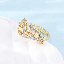 Настоящее золото 18K Кольца для женщин с микропаве из латуни и прозрачными кубическими цирконами, лист, стойки покрытие, без кадмия и без свинца, долговечный, реальный 18 k позолоченный, 10.5 мм, размер США 6 1/4 (16.7 мм)
