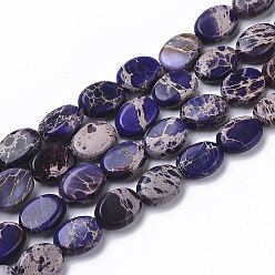 Индиго Натуральные имперские нитки из бисера яшмы, окрашенные, овальные, индиговые, 8x6x3 мм, отверстие : 1 мм, около 48~51 шт / нитка, 15.16 дюйм ~ 15.94 дюйм (38.5~40.5 см)