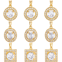 Настоящее золото 18K 9 шт. 3 кулоны из латуни с микропаве и кубическим цирконием, разнообразные, реальный 18 k позолоченный, 20x17x8 мм, отверстие : 5.5 мм