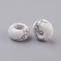 Howlite Natural Howlite European Beads, Large Hole Beads, Rondelle, 14x7~8mm, Hole: 6mm