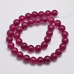 Medium Violet Red Natural & Dyed Malaysia Jade Bead Strands, Round, Medium Violet Red, 10mm, Hole: 1.0mm, about 38pcs/strand, 15 inch