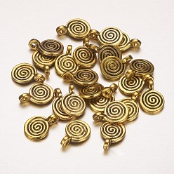 Античное Золото Подвески из сплава в тибетском стиле, плоские круглые с вихрем, без кадмия, без никеля и без свинца, античное золото , 11.8x8x1.5 мм, отверстие : 1 мм
