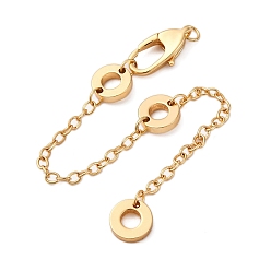 Настоящее золото 18K Латунный удлинитель цепи, без кадмия, без никеля и без свинца, с застежками, реальный 18 k позолоченный, 100 мм, отверстие : 3 мм