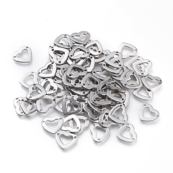 Stainless Steel Color Tarnish Resistant 304 Stainless Steel Links connectors, Heart, Stainless Steel Color, 9.5x10.5x0.9mm, Hole: 1mm