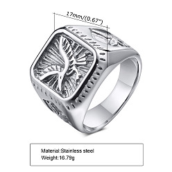 Stainless Steel Color 304 Stainless Steel Finger Rings for Men, Eagle, Stainless Steel Color, US Size 10(19.8mm)