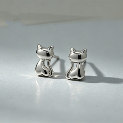 Platin Farbe Messing Ohrstecker, Katzenform, mit 925 Sterling Silber Stift, Platin Farbe, 8x5 mm